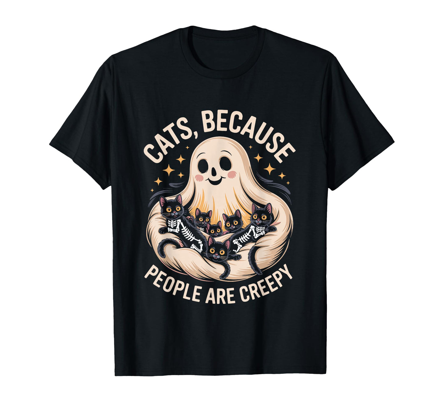 Cats Because People are Creepy Halloween Ghost Skeleton Cats T-Shirt