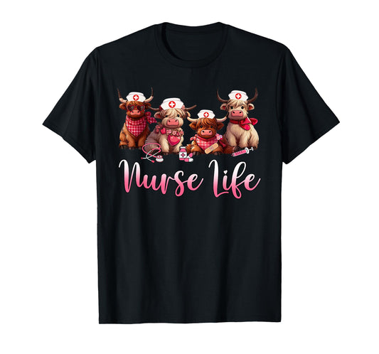 Cute Highland Cow Nurse Life Nursing Farm Animal Lover T-Shirt