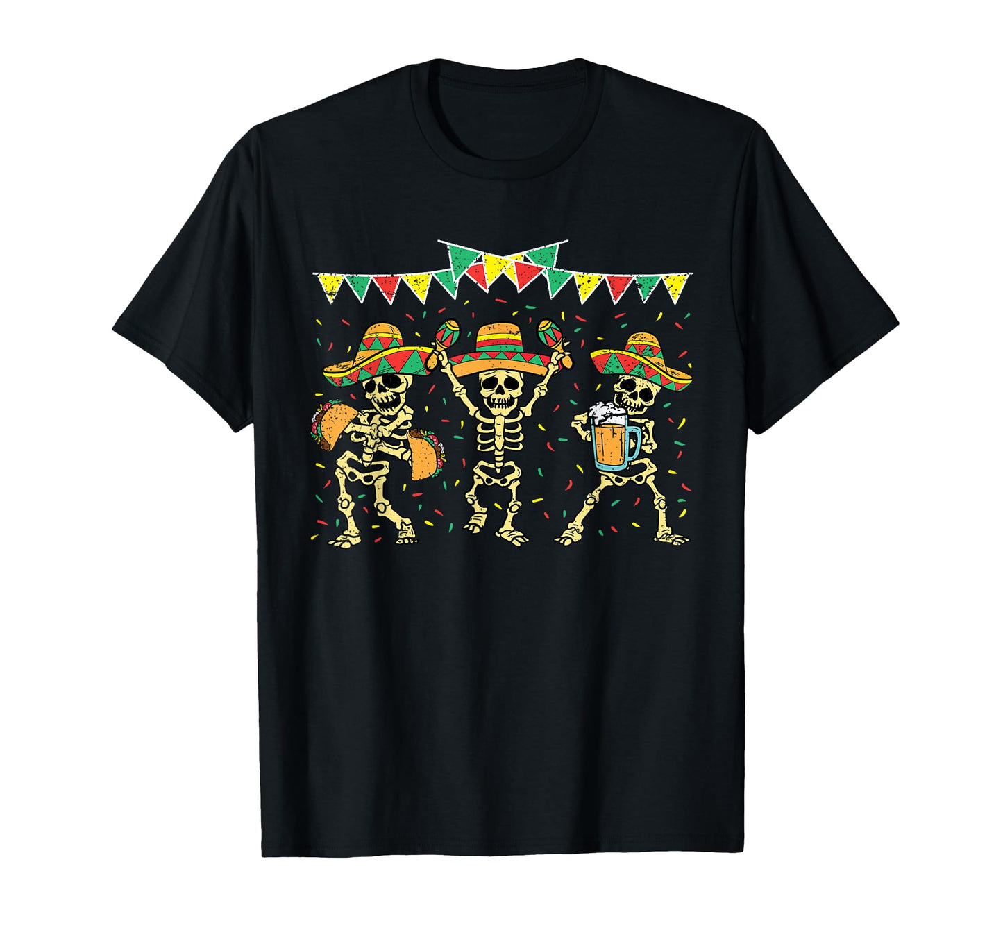 Mexican Skeleton Cinco De Mayo Funny Sombrero Baracas Fiesta T-Shirt