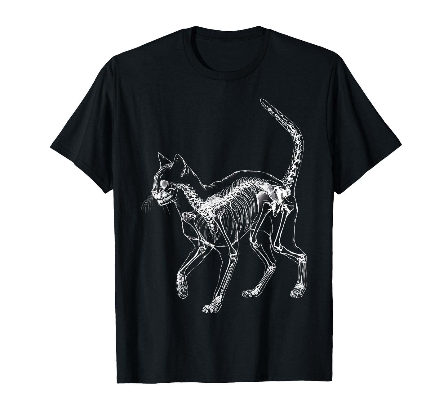 Halloween Cat Skeleton Drawing Animal Illustration Halloween T-Shirt