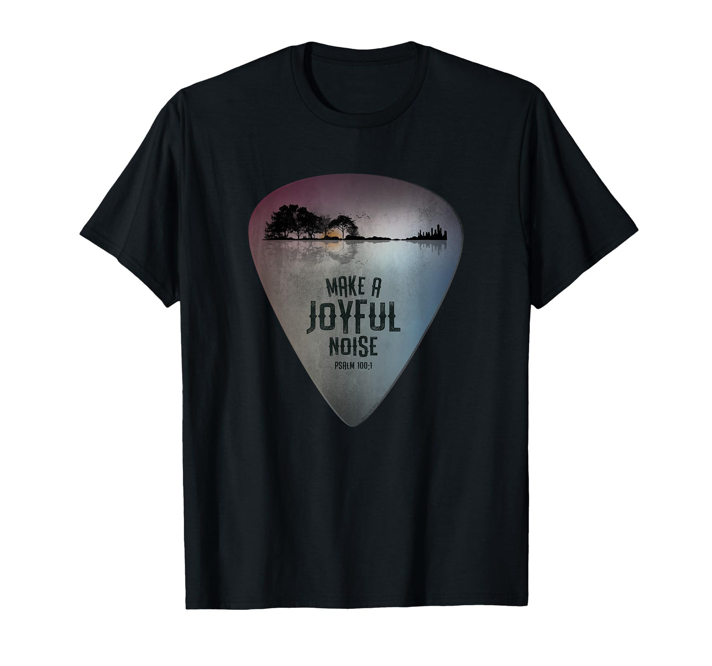 Guitar Lake Reflections Make a Joyful Noise Bible Verse T-Shirt