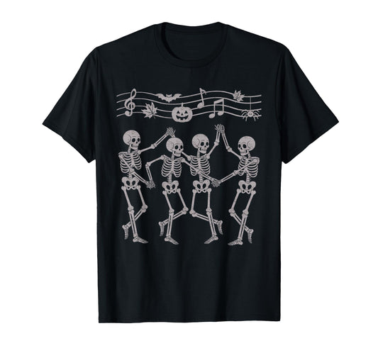 Dancing Skeletons Halloween Music Notes Symphony Dance T-Shirt