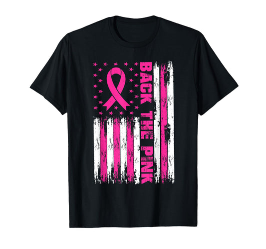 Back The Pink American Flag Ribbon Breast Cancer Awareness T-Shirt