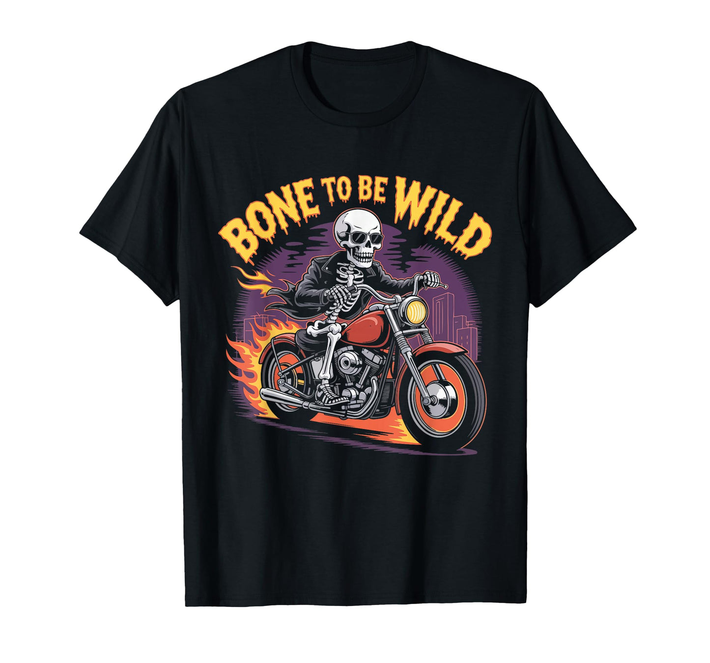 Bone to Be Wild Skeleton Biker Motorcycle Halloween Design T-Shirt