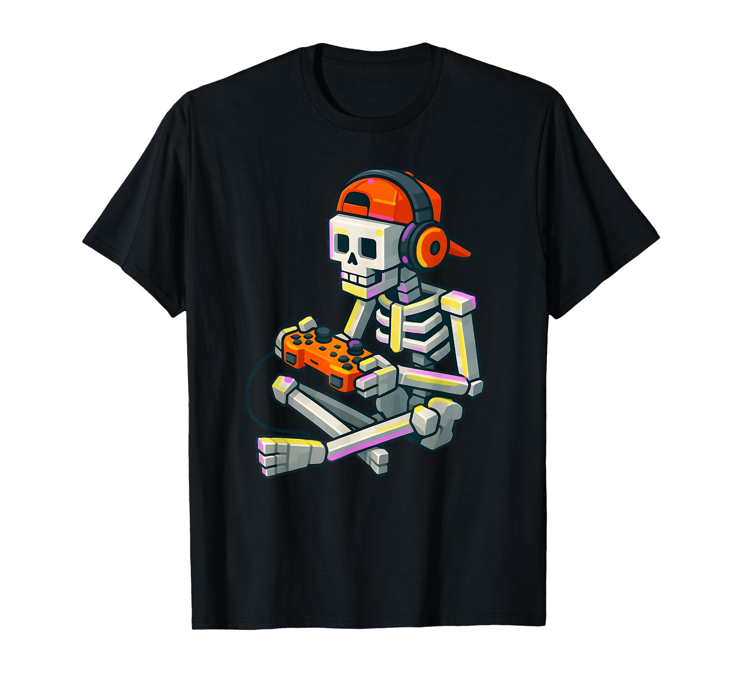 Halloween Skeleton Gamer Pixel Video Gaming Boys Men Kids T-Shirt