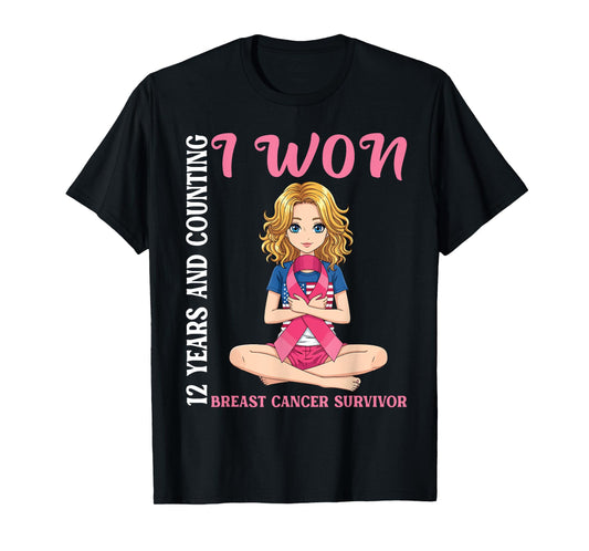 Cute Girl 12 Years and Counting I Won Breast Cancer Survivor T-Shirt