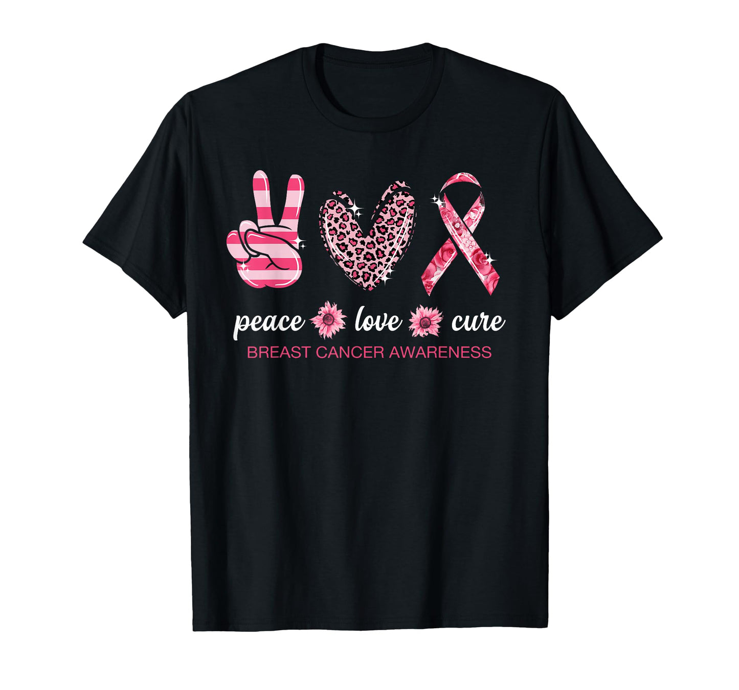 Peace Love Cure Pink Ribbon Breast Cancer Awareness T-Shirt