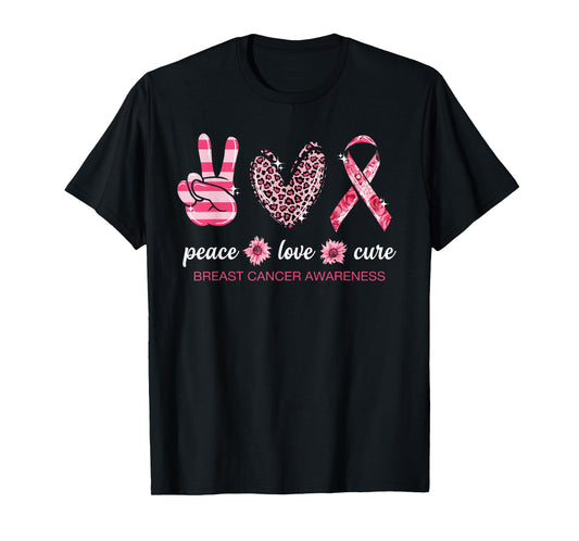 Peace Love Cure Pink Ribbon Breast Cancer Awareness T-Shirt