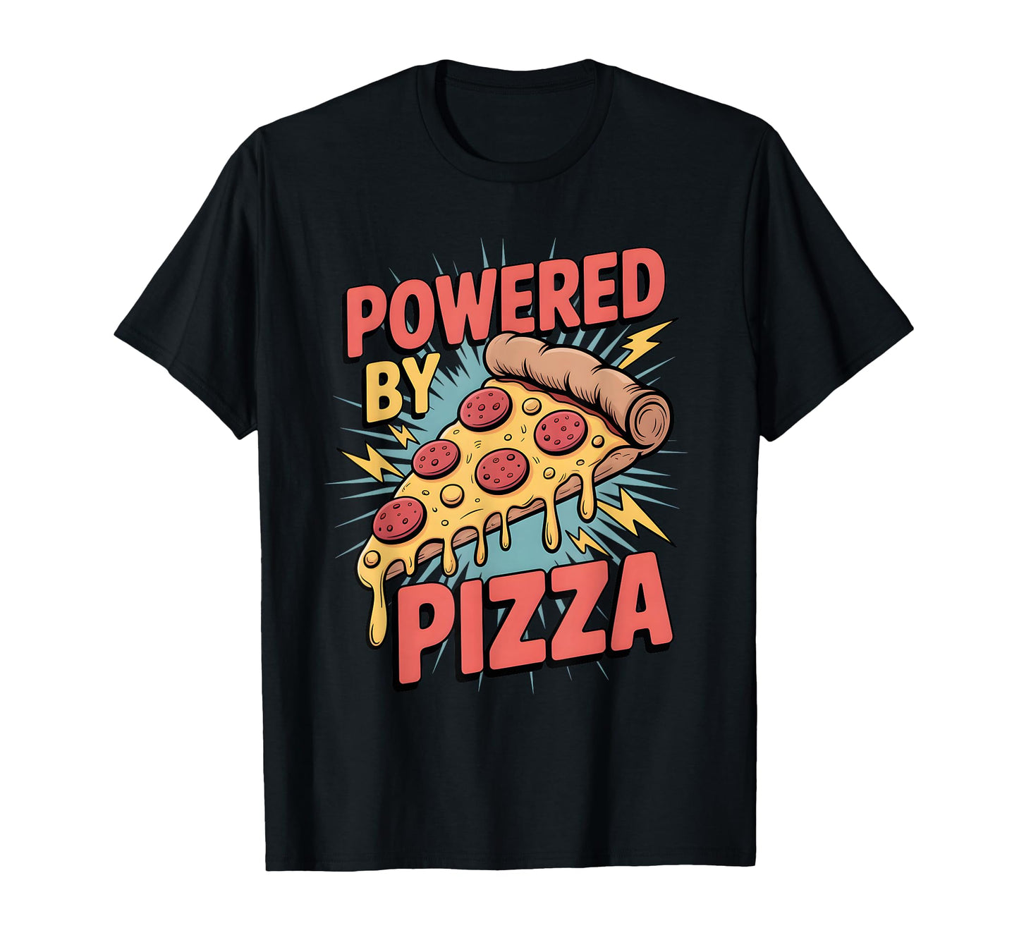 Powered by Pizza Funny Retro Food Lover Energy Vibes T-Shirt