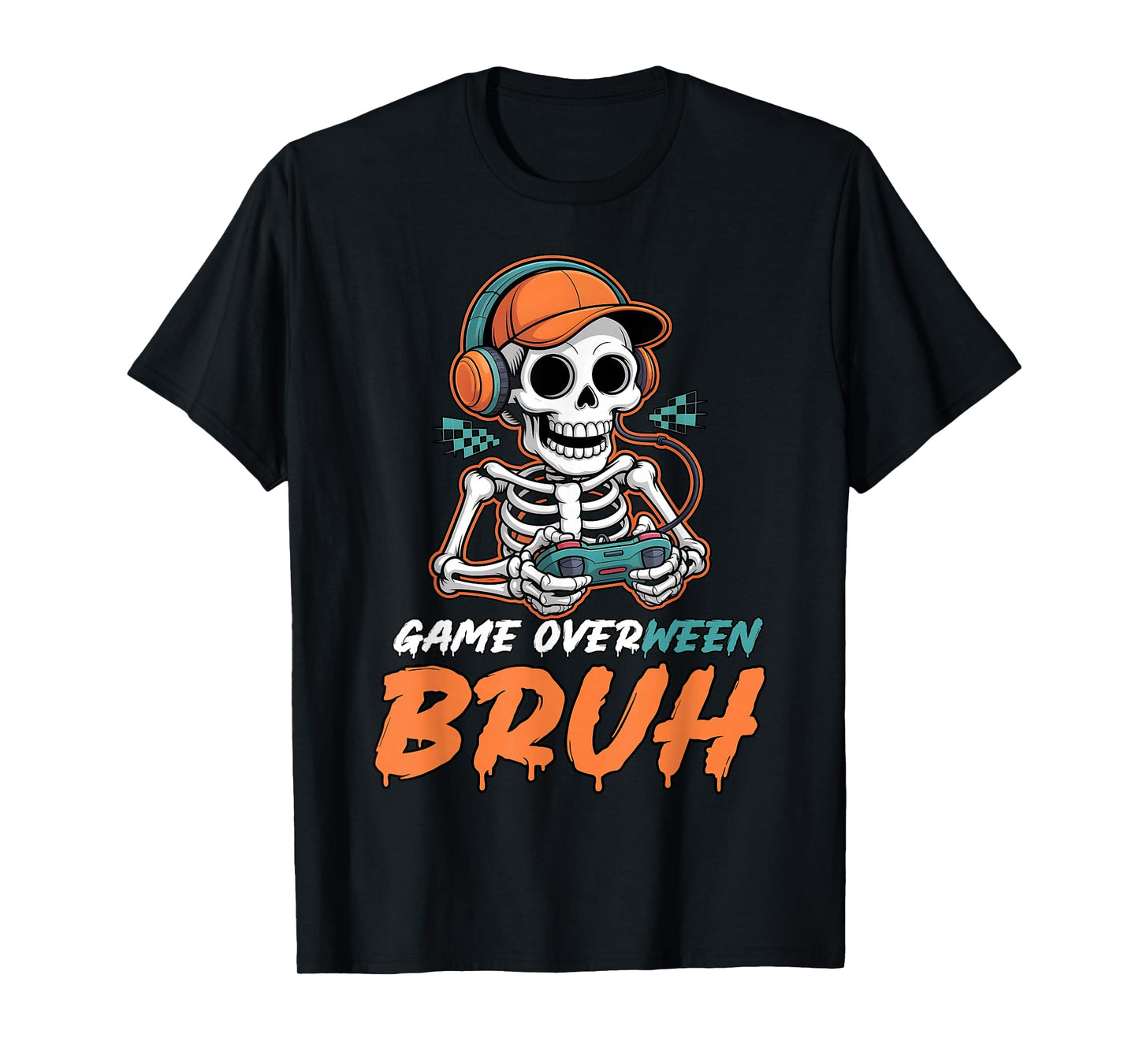 Halloween Skeleton Gamer Game Overween Bruh Boys Men T-Shirt