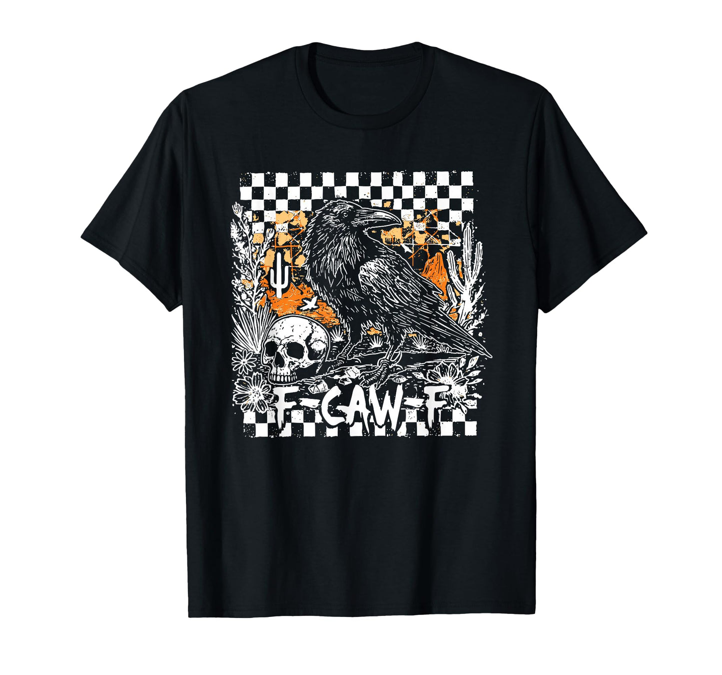 F-Caw-F Retro Checkered, Retro Raven Halloween Crow T-Shirt