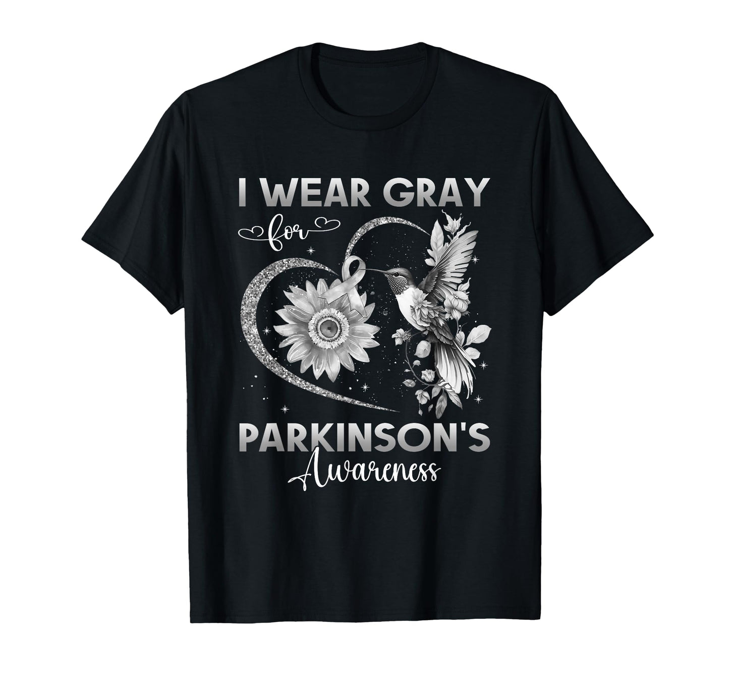 I Wear Gray For Parkinson's Awareness Hummingbird Sunflower T-Shirt