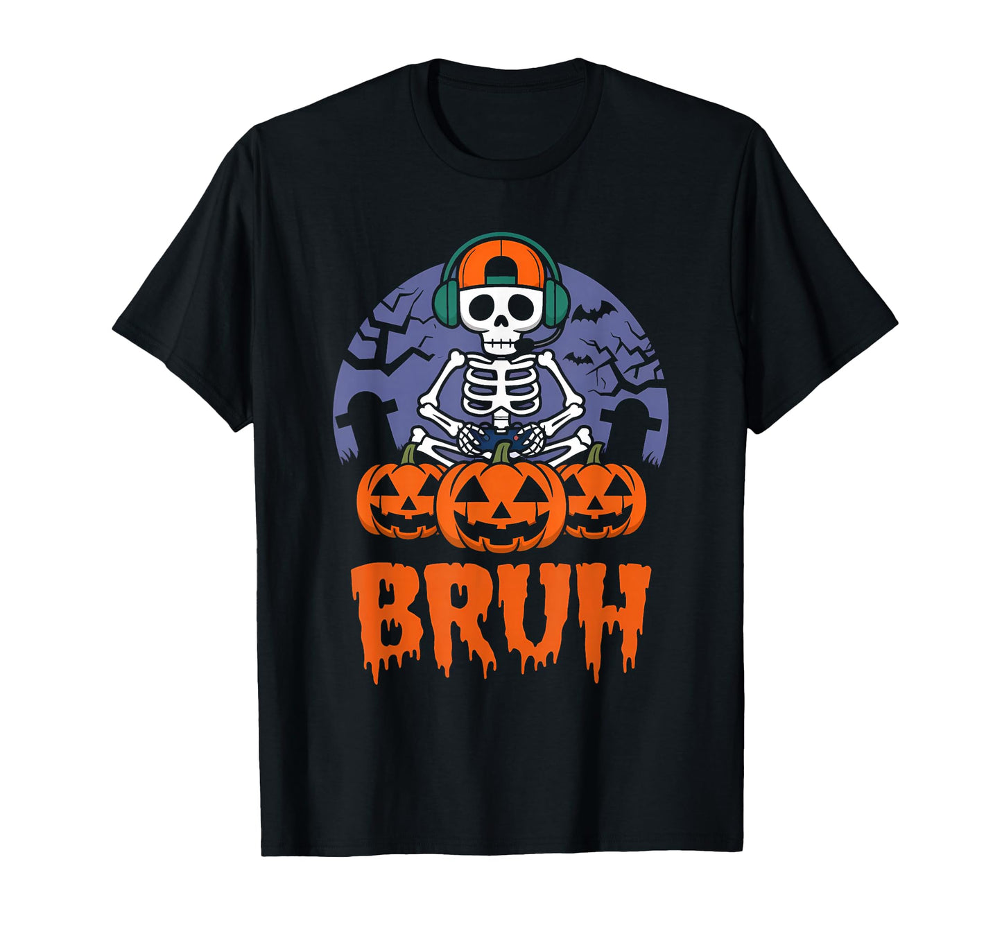Halloween Skeleton Video Gaming Gamer Youths Teens Men Boys T-Shirt