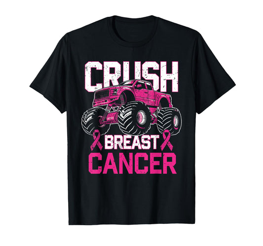 Crush Breast Cancer Awareness Monster Truck Toddler Boy Kids T-Shirt