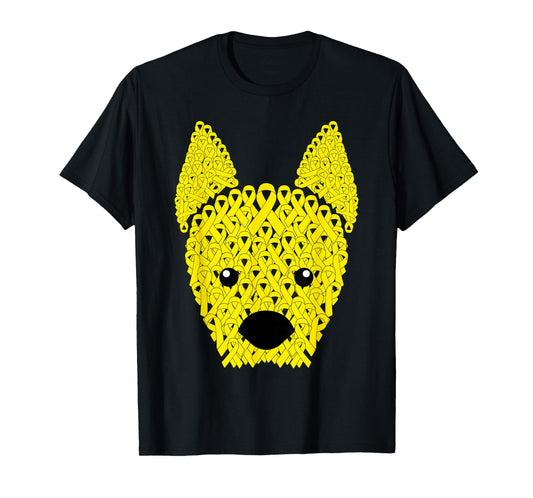Yellow Ribbon Dog Face Sarcoma Bone Cancer Awareness Warrior T-Shirt