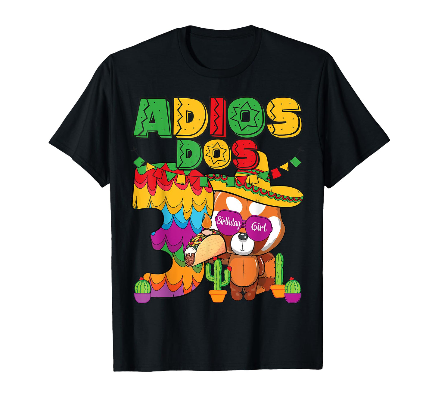 Adios Dos 3 Year Old Girls Birthday Mexican Fiesta Theme T-Shirt