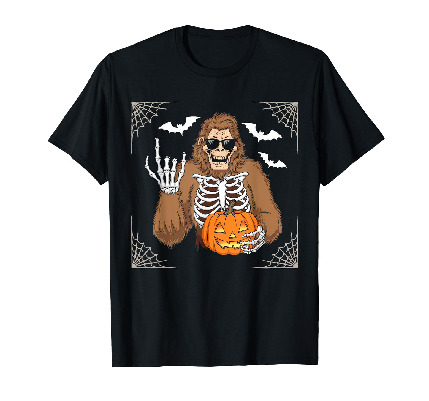 Spooky Bigfoot Jack O Lantern Skeleton Halloween Youths Men T-Shirt