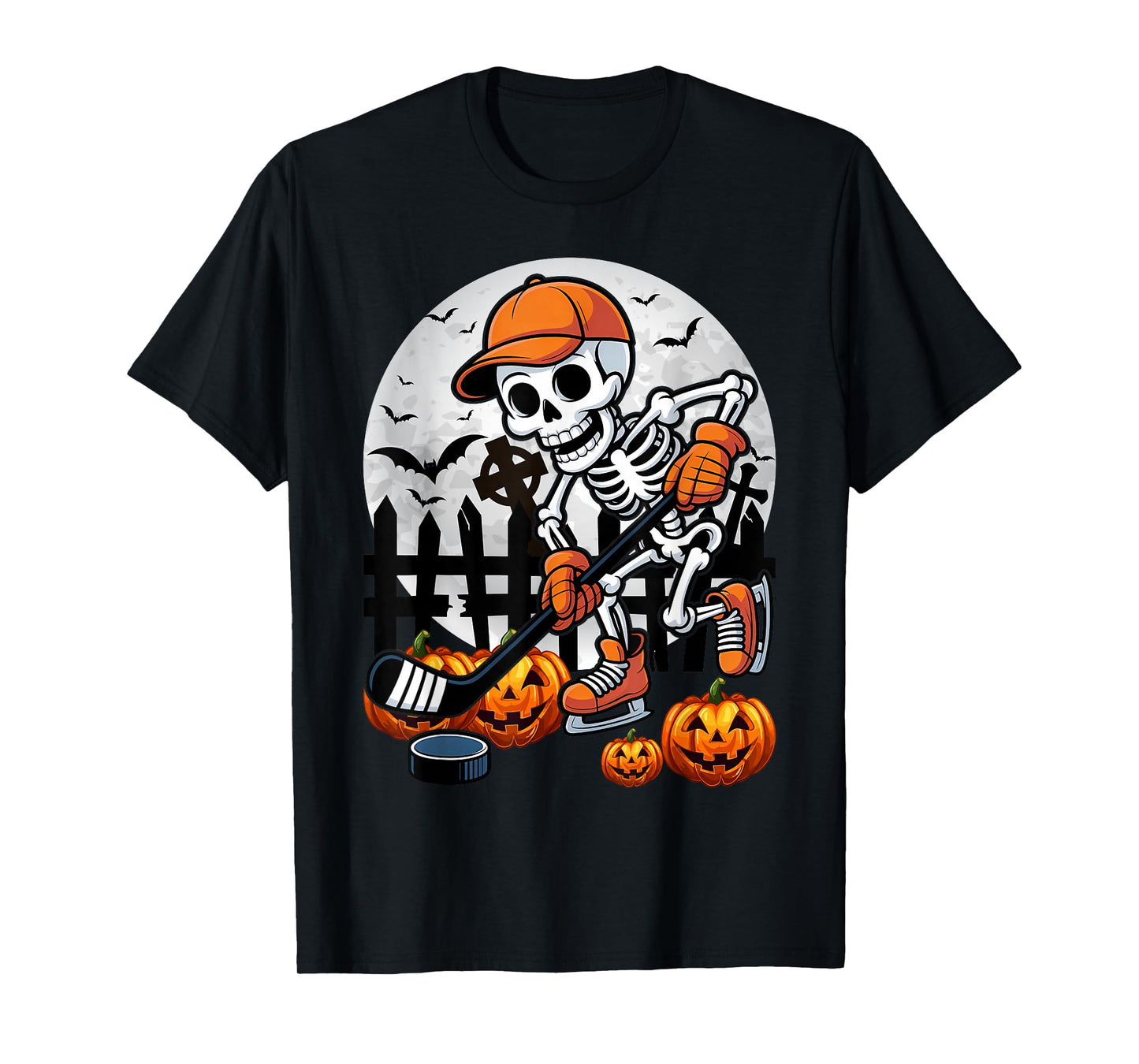 Skeleton Ice Hockey Halloween Costume Men Boys Kids T-Shirt