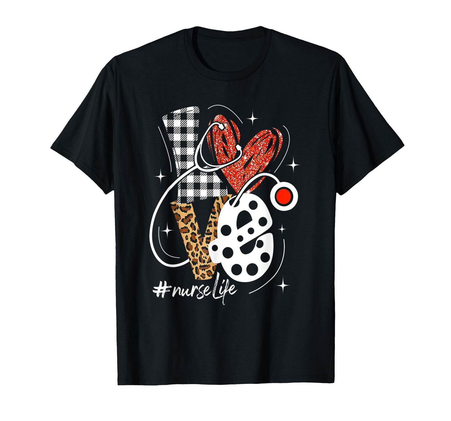 Nurse Life RN LPN CNA Healthcare Cheetah Heart Leopard Funny T-Shirt