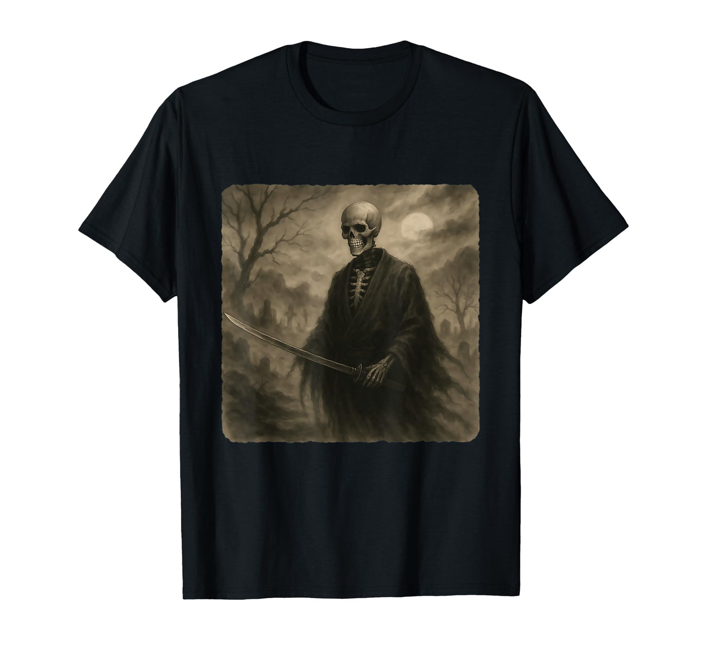 Skeleton Samurai Warrior Katana Kimono Zen Sumi-E Vintage T-Shirt