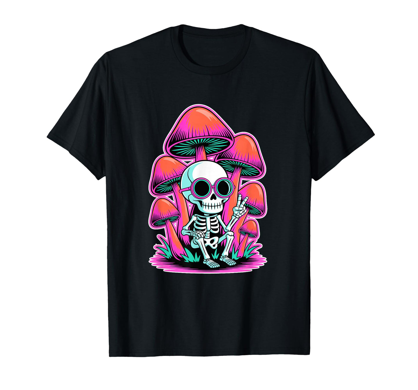 Funny Halloween Skeleton Hippie Peace T-Shirt