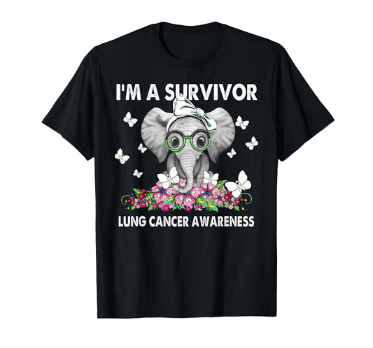 Elephant I’m a Survivor Lung Cancer Awareness T-Shirt