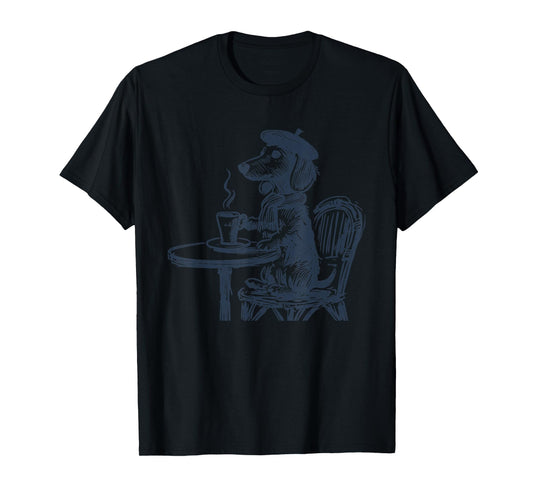 Dachshund Paris Cafe Beret Coffee Wiener Dog Doxie Weenie T-Shirt