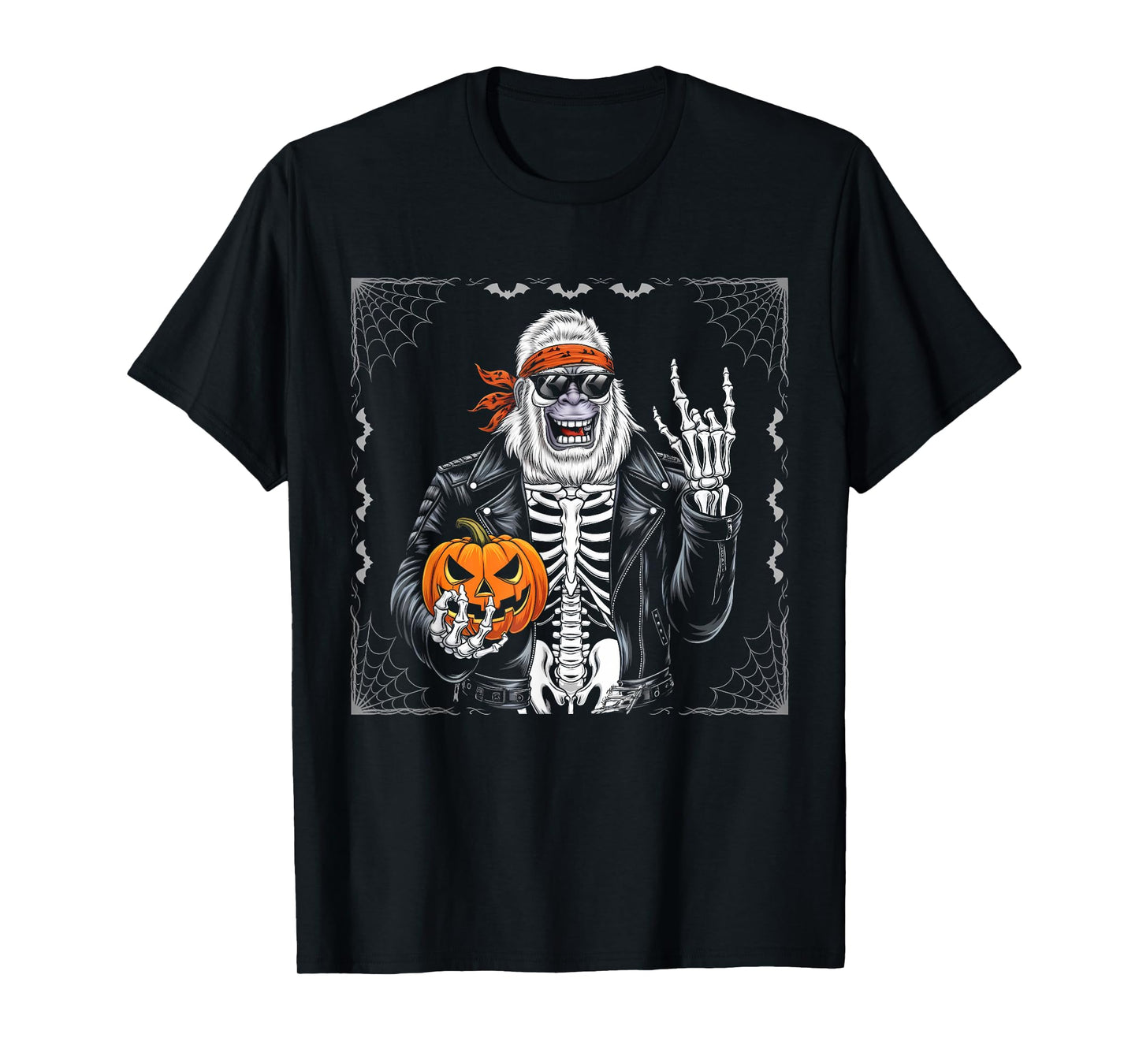 Spooky Bigfoot Jack O Lantern Skeleton Halloween Men Youths T-Shirt