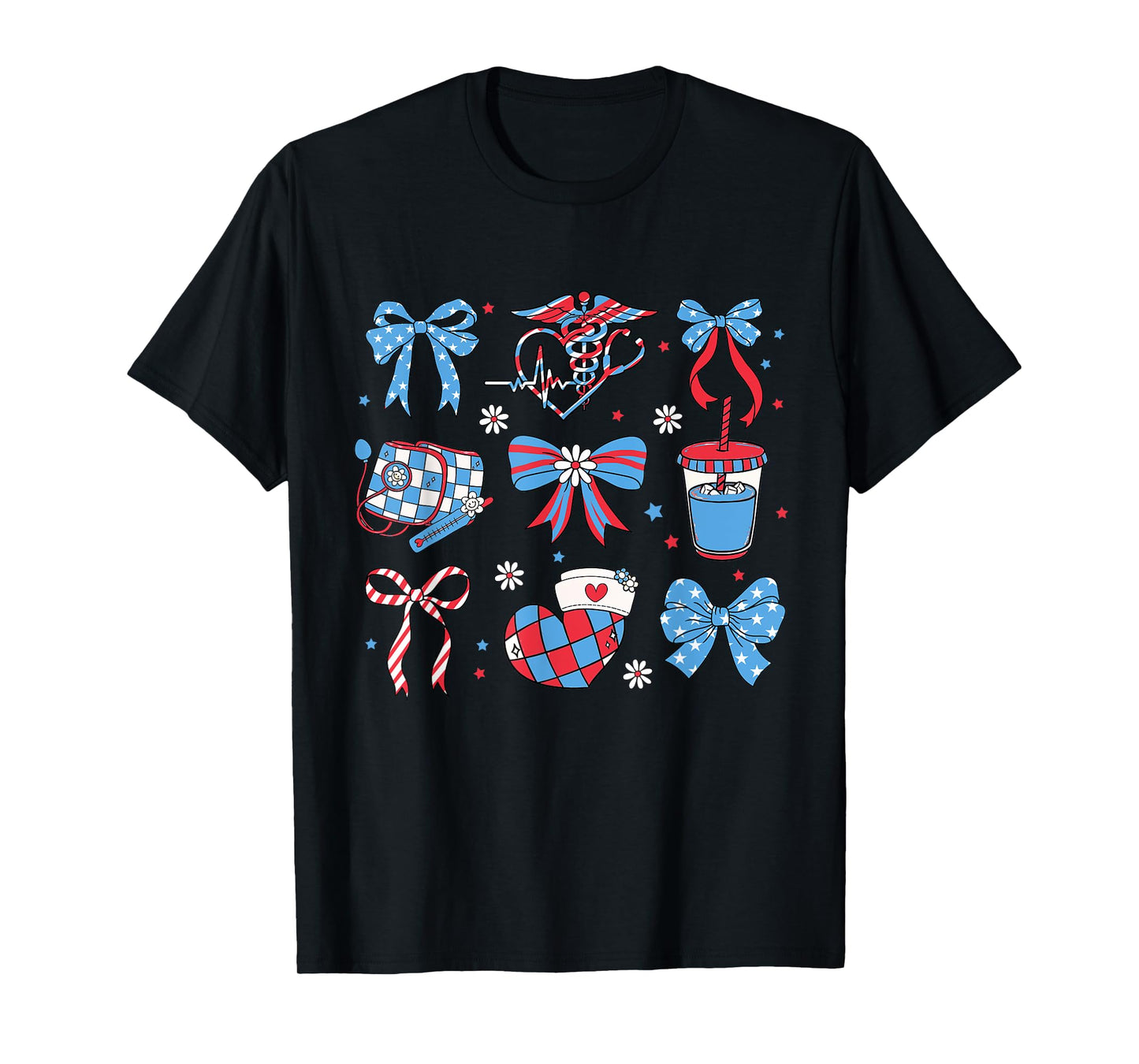 Girly USA Patriotic Nurse 4th of July Coquette Bow America T-Shirt