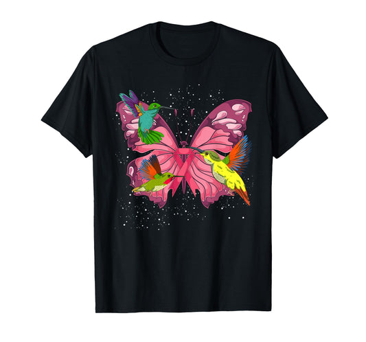 Hummingbird Butterfly Pink Ribbon Breast Cancer Awareness T-Shirt