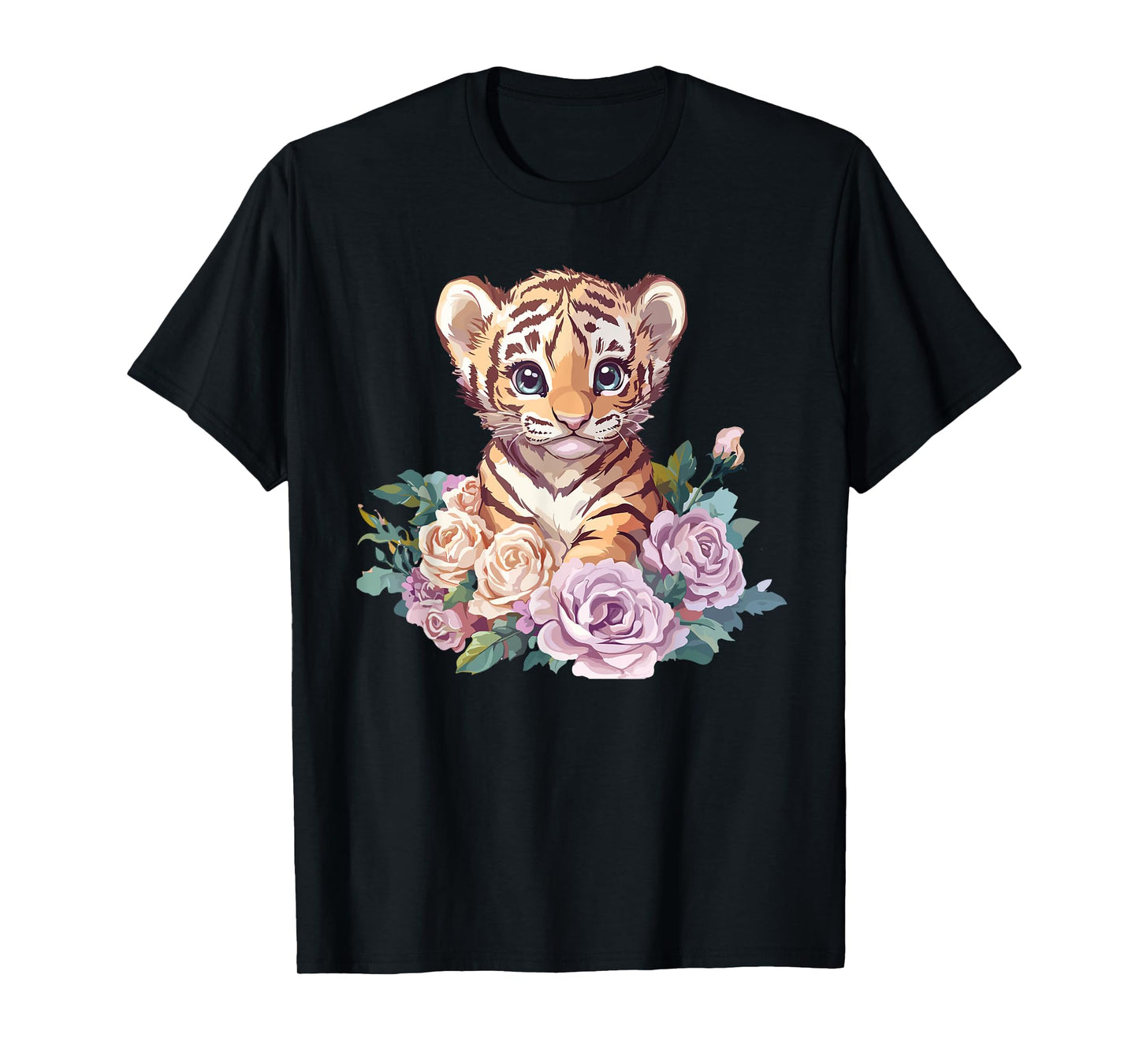 Adorable Tiger Cub Surrounded By Roses T-Shirt