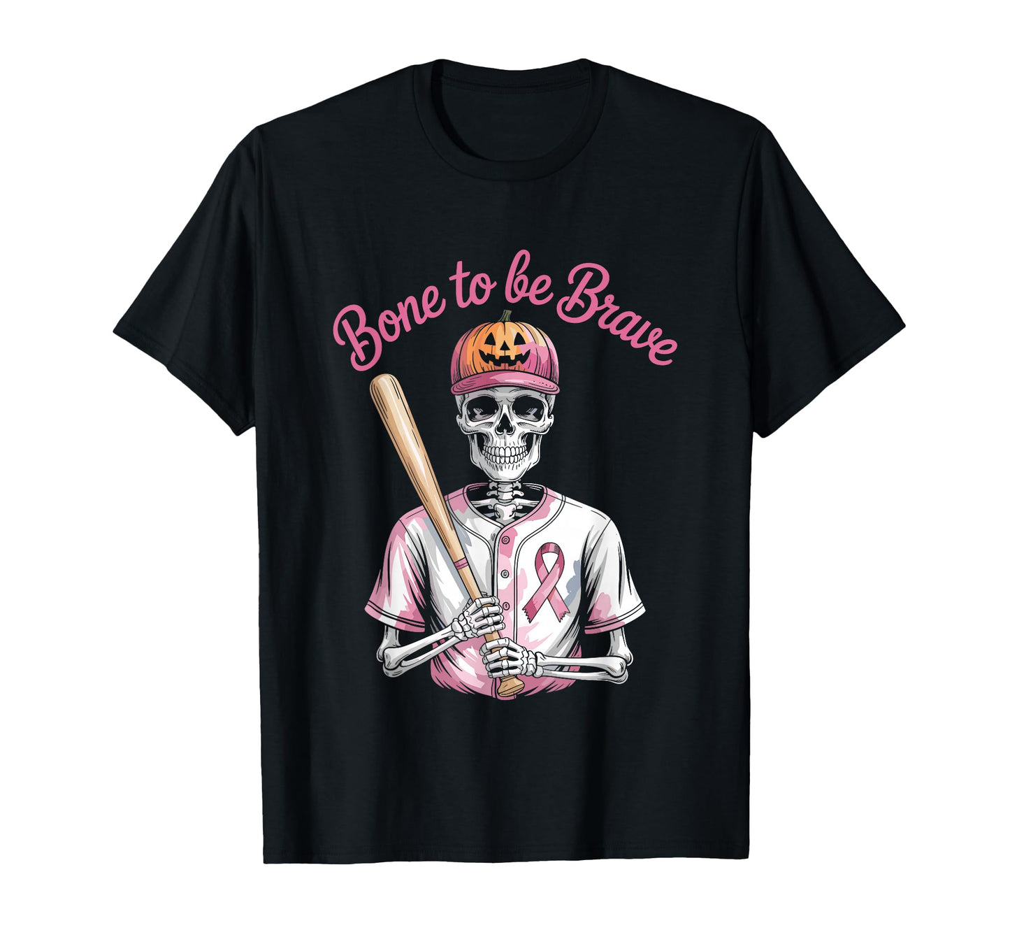 Baseball Skeleton Fighter Halloween Breast Cancer Awareness T-Shirt