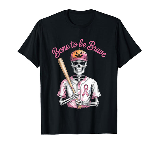 Baseball Skeleton Fighter Halloween Breast Cancer Awareness T-Shirt