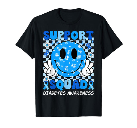 Support Squad Diabetes Awareness Shirt Blue Smile T1D Type 1 T-Shirt