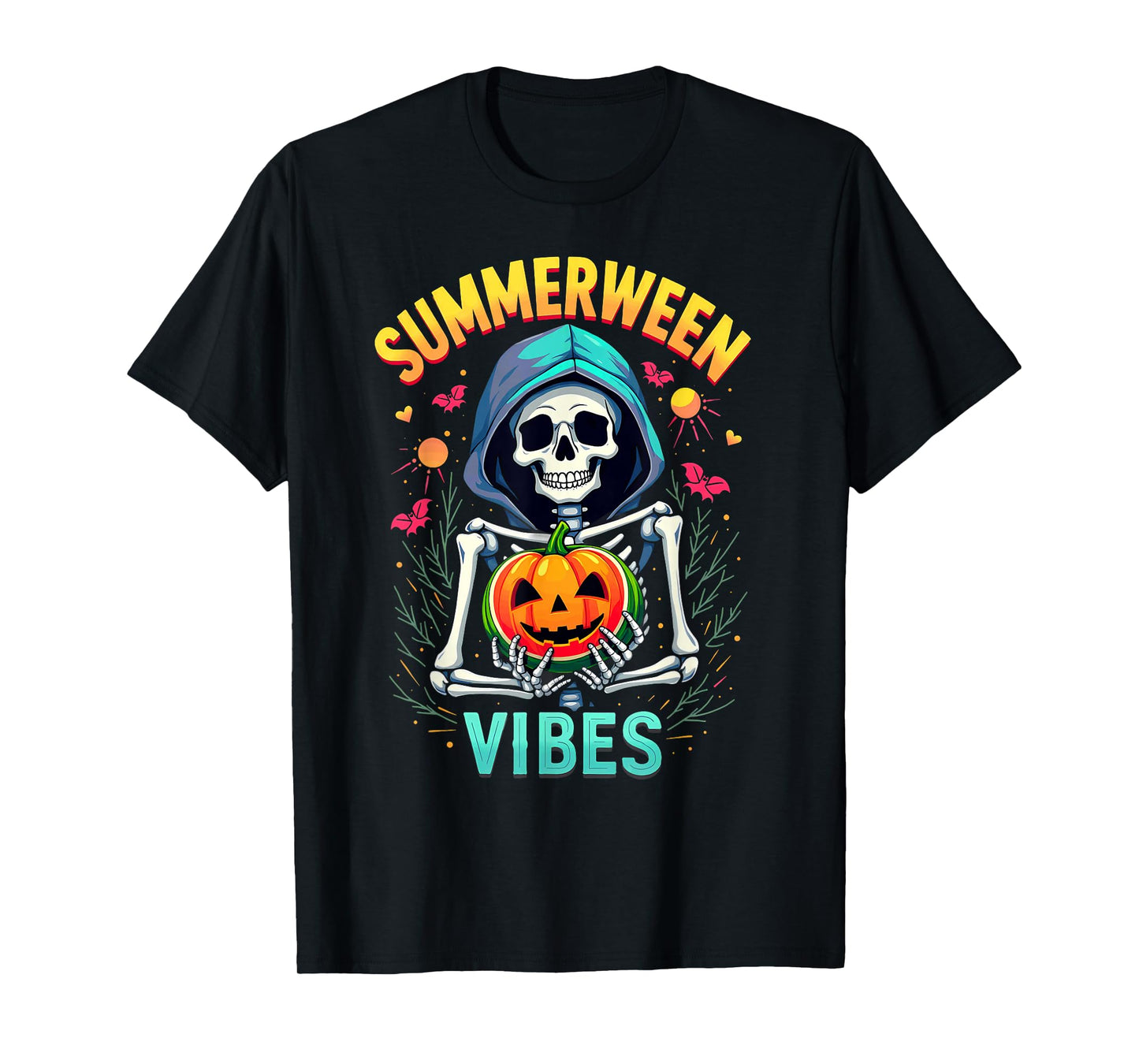 Ghost Skeleton Pumpkin Summerween Vibes T-Shirt