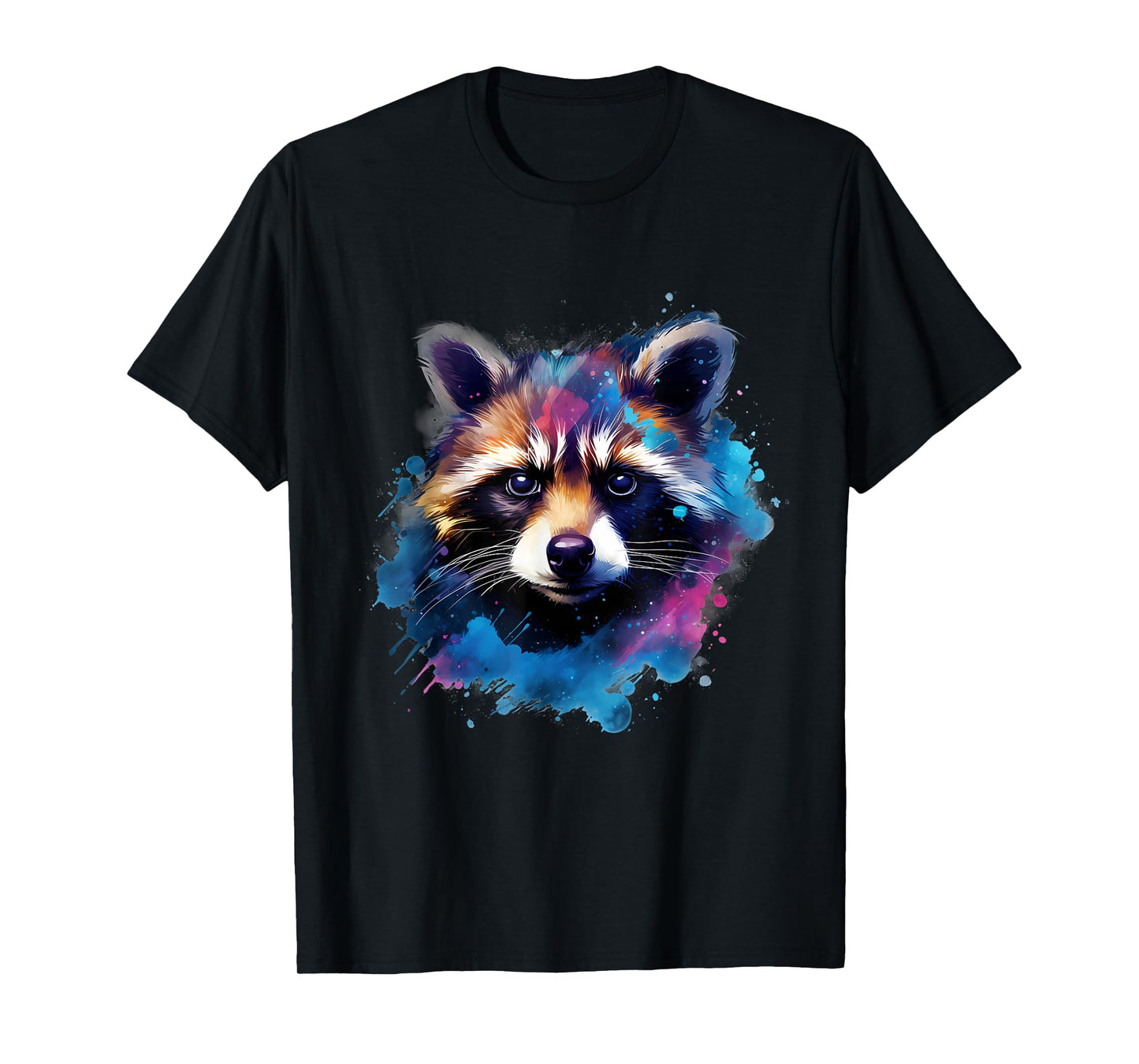 Raccoon Portrait Colourful Splash Animal Art Wildlife T-Shirt