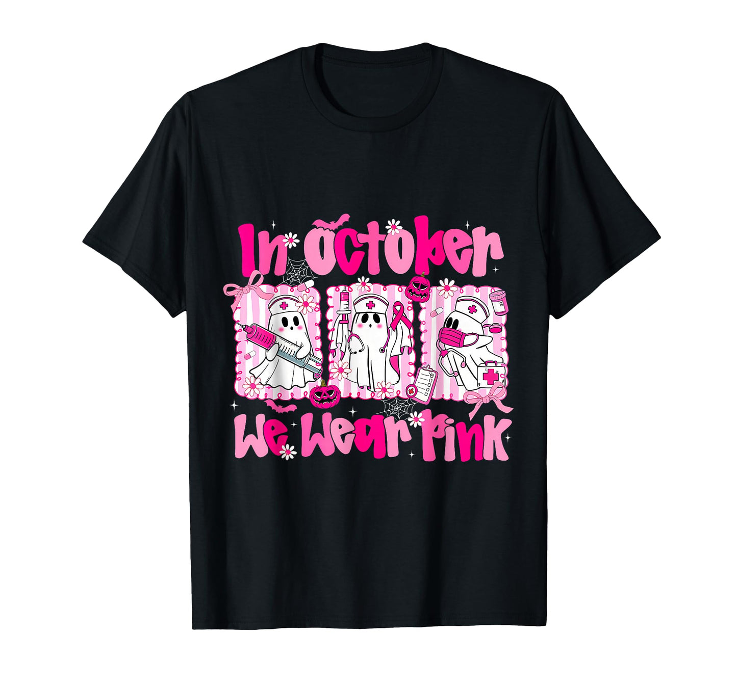 In October We Wear Pink Ghost Breast Cancer Awareness T-Shirt