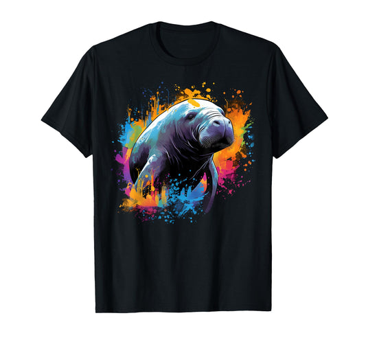 Cool Manatee on colorful painted Manatee T-Shirt