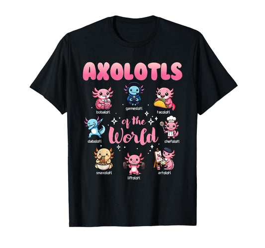 Axolotls of The World Kawaii Axolotls Boys Girls Youth T-Shirt