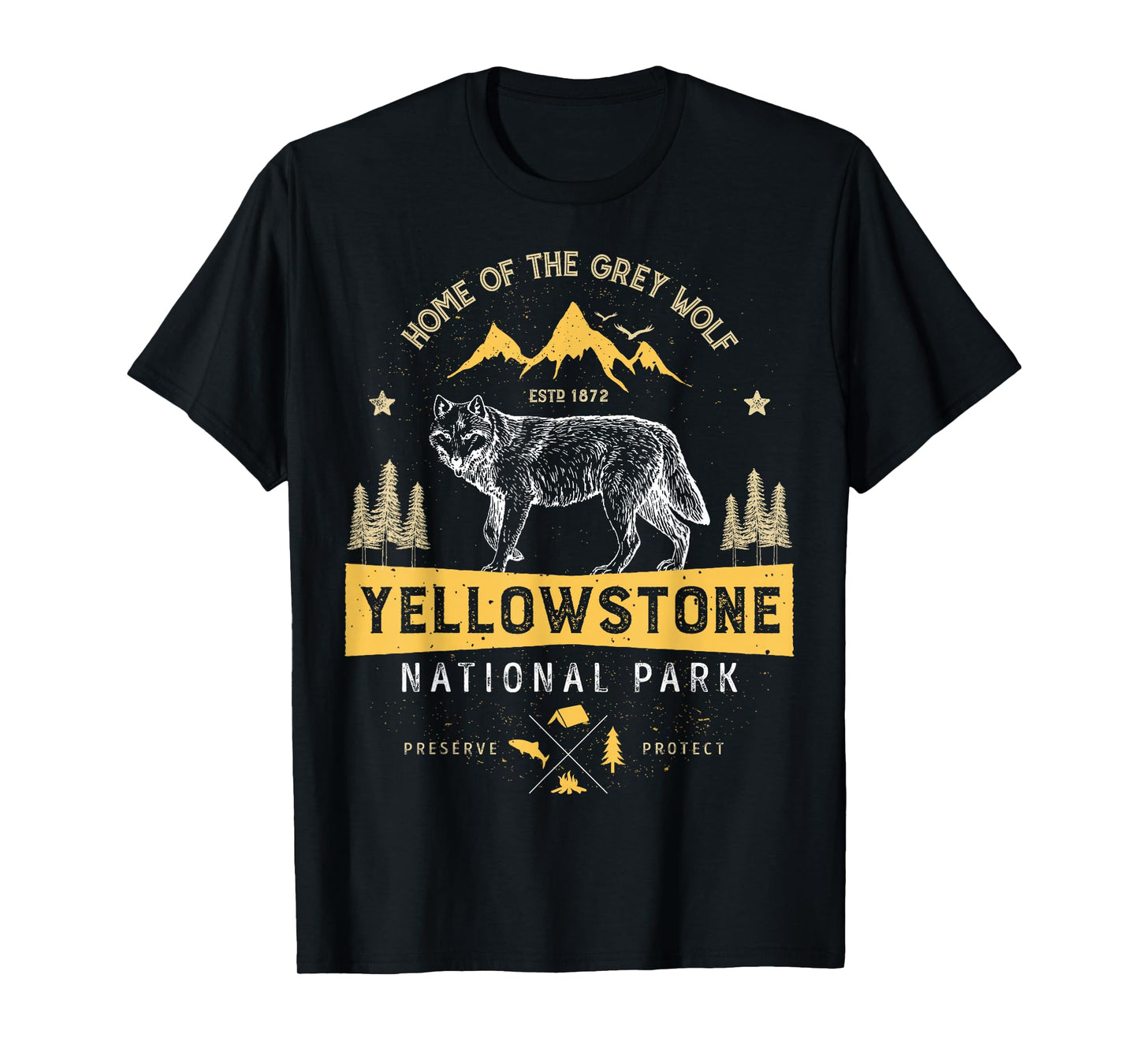 Yellowstone National Park T shirt US Wolf Vintage Men Women T-Shirt