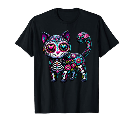 Dia De Los Muertos Cinco De Mayo Cat Sugar Skull Men Women T-Shirt