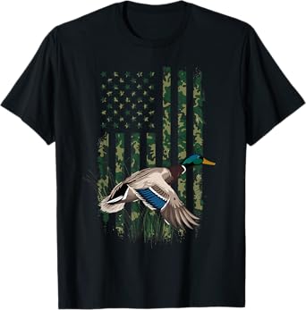 Waterfowl Duck Hunting Shirt Men Kids Boys Hunters Camo Flag T-Shirt