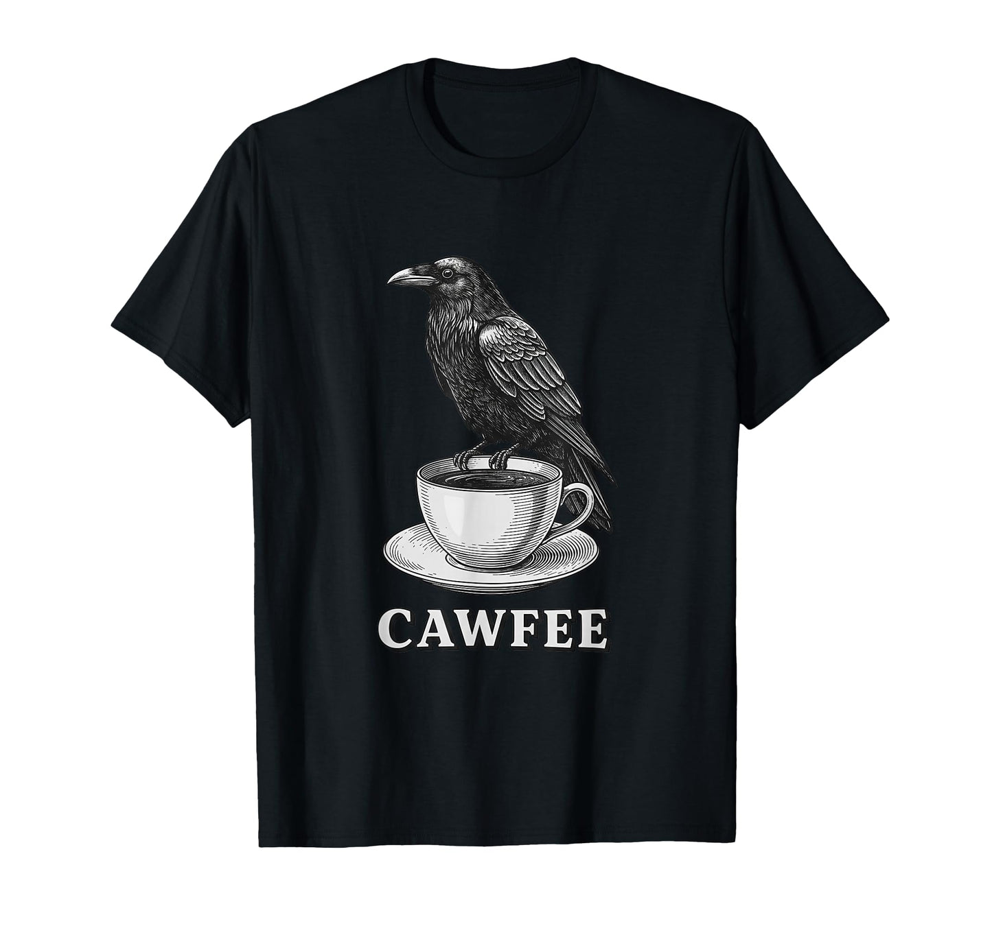Raven and Coffee Pun Vintage Meme Art F-Caw-F Cawfee T-Shirt