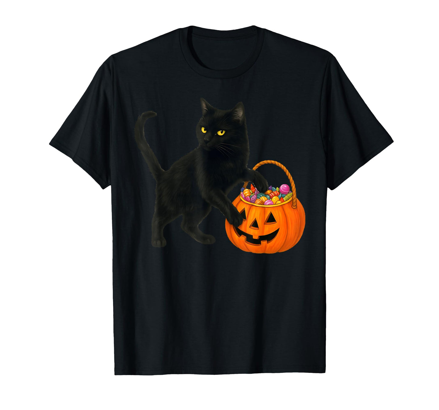 Black Cat & Halloween Candy Basket Men Women Kids Cat Lover T-Shirt