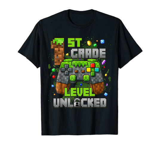 1st Grade Level Unlocked Video Gamer Pixel Back to School T-Shirt