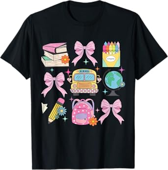 Coquette Bow Student Teacher Happy First Day Back To School Men Women Girls Kids T-Shirt