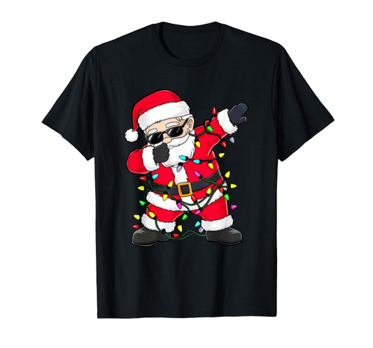 Dabbing Santa Shirt XMas Lights Girls Boys Kids Christmas T-Shirt