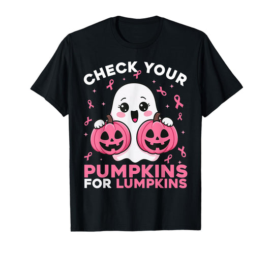 Check Your Pumpkins Ghost Breast Cancer Ribbon Halloween T-Shirt