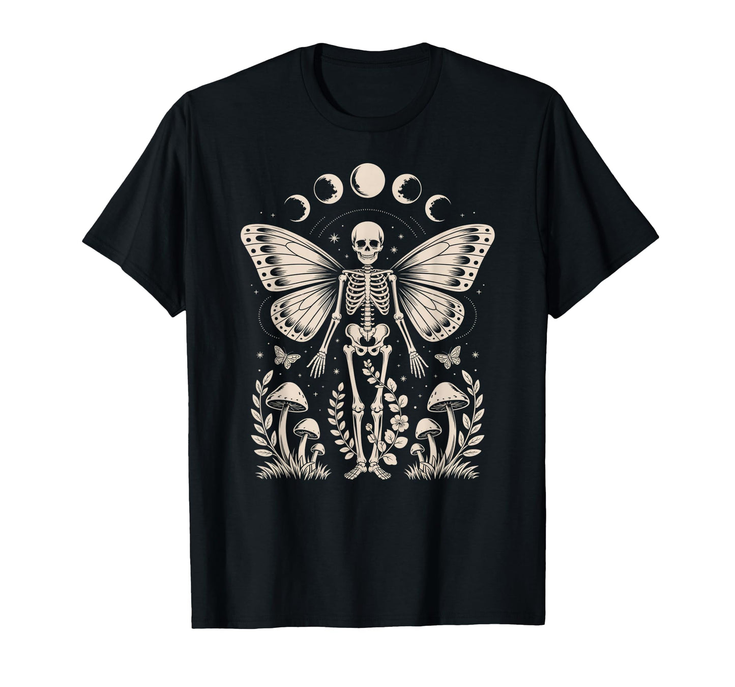 Skeleton Fairy Witchy Occult Moon Phases Mushrooms T-Shirt