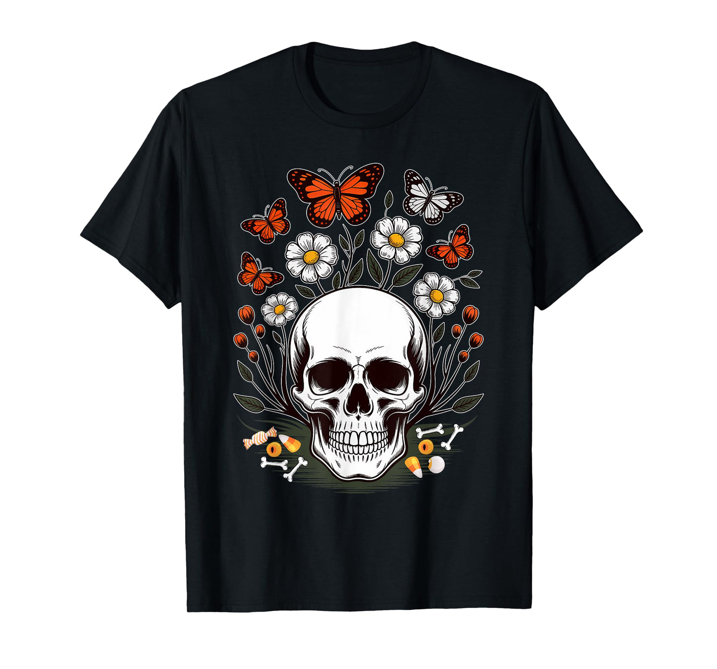 Halloween Skull Underground Flowers Skeleton Costume Women T-Shirt